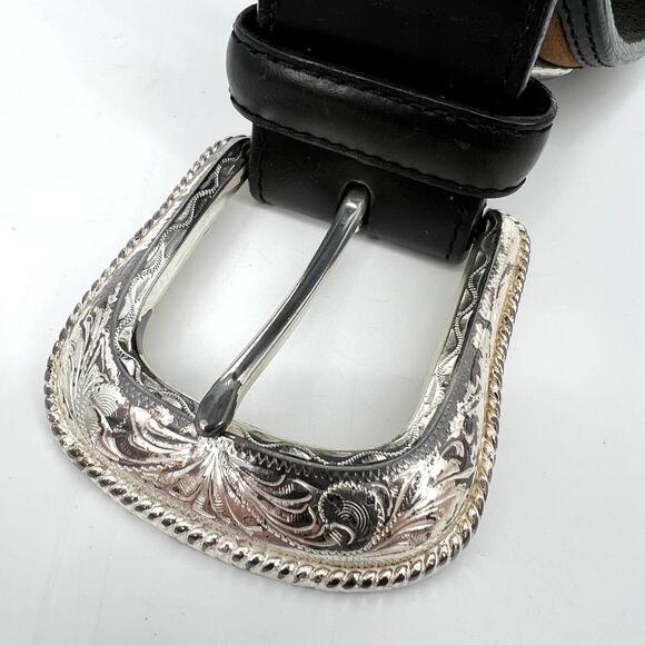 Vintage Justin Black Leather Belt Diamond Conchos Size 32 - Picture 3 of 10